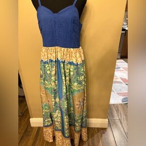 Current Air Blue Quilted and Green Patterned Maxi Dress Size Large